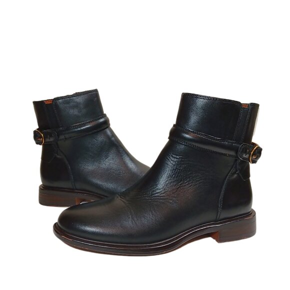 Franco Sarto Elese Boots Womens 5 Black Leather Buckle Strap Riding Preppy New - Picture 7 of 7